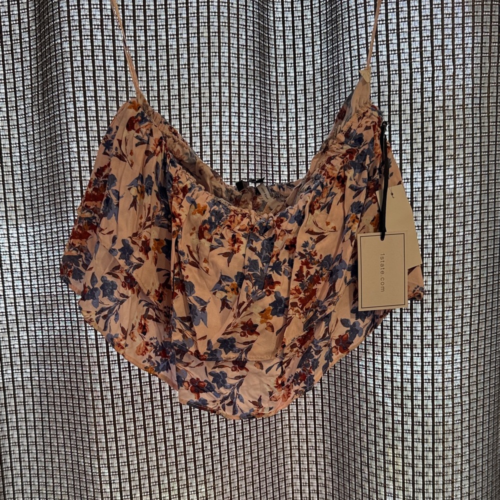 1. State Floral Crop Top - Blue and Brown
